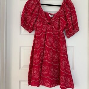 Primark Red Dress with White Embroidery